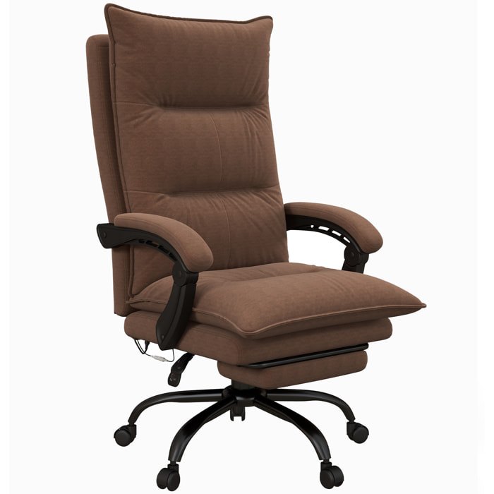 Fauteuil de bureau massant chauffant inclinable réglable repose-pieds rétractable microfibre marron