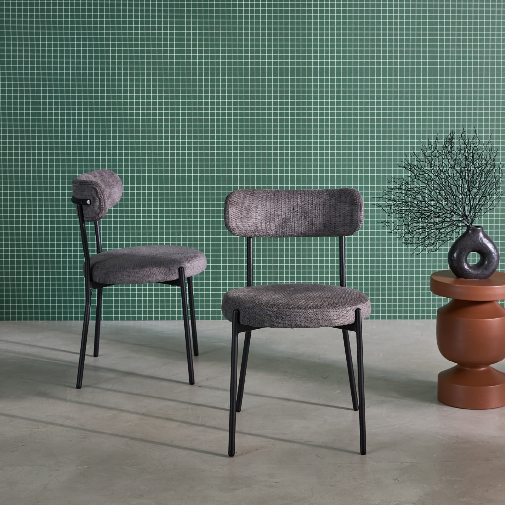 Lot de deux chaises métal et tissu chenille gris L 47 x P 49 x H 76.5cm - Livia