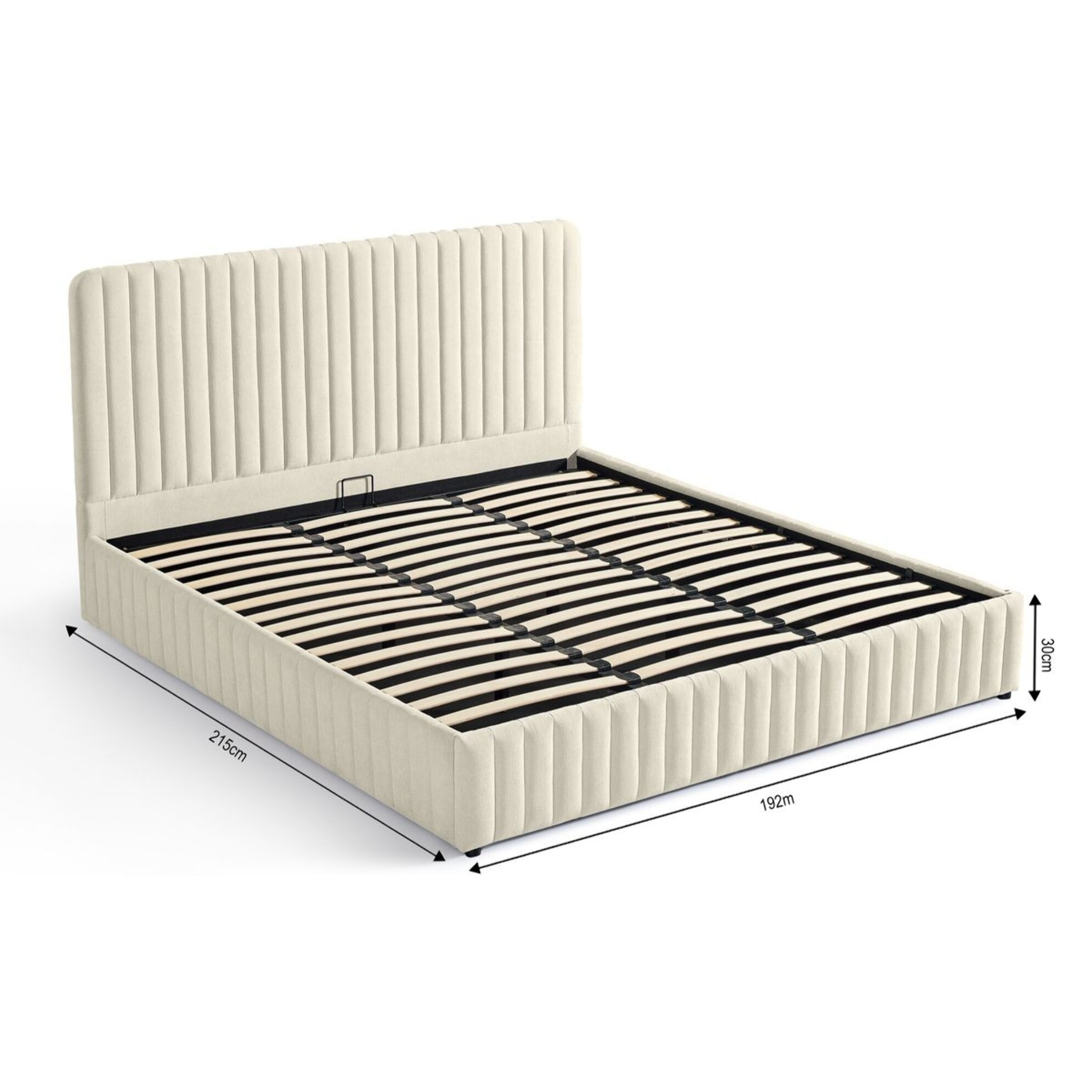 Lit coffre adulte avec tête de lit capitonnée en tissu chenille - ALTO