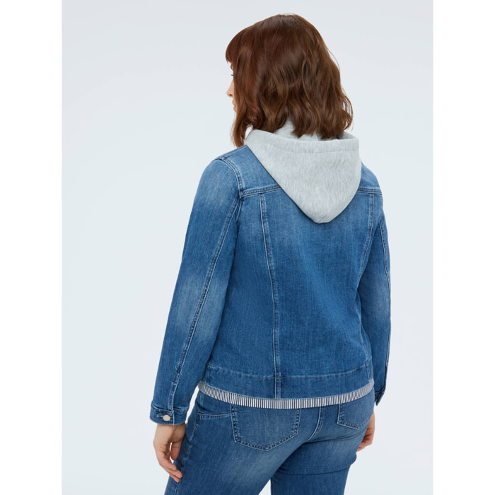 Fiorella Rubino - Chaqueta de denim con capucha de sudadera desmontable - Azul