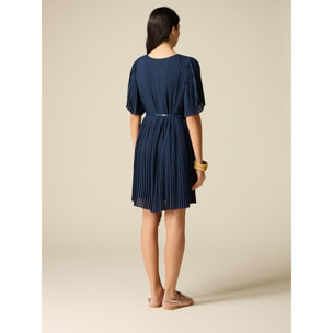 Oltre - Vestido corto en georgette plisado - Azul