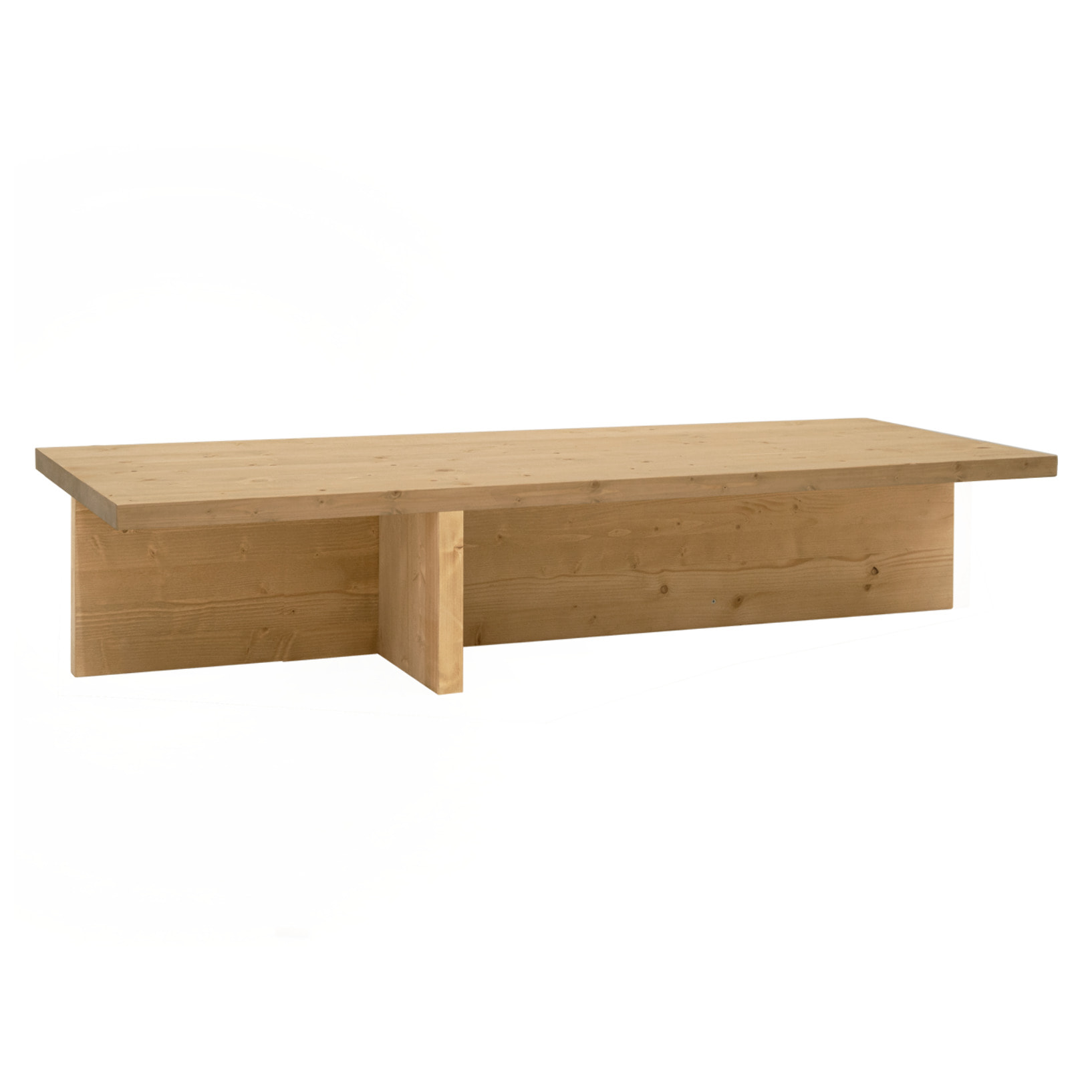 Table basse en bois massif ton chêne moyen 124x27cm Hauteur: 27 Longueur: 123.5 Largeur: 46.6