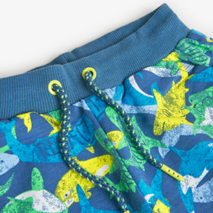 Bermudas niÃ±o, felpa estampada, azul Ã­ndigo