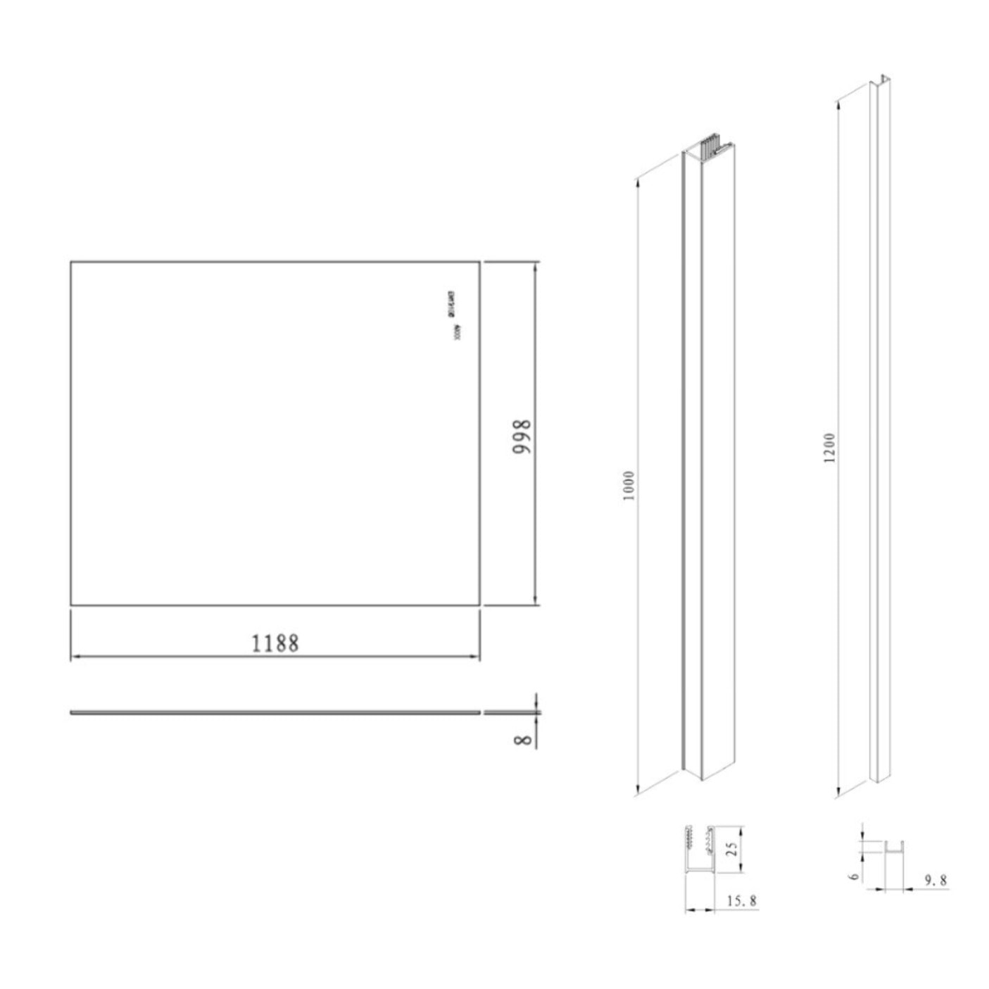 Pare-muret 120x100cm Paroi en verre Crystal Glass® 8 mm anticalcaire, avec bras et profilés noir mat (SATBWIS120PRC)