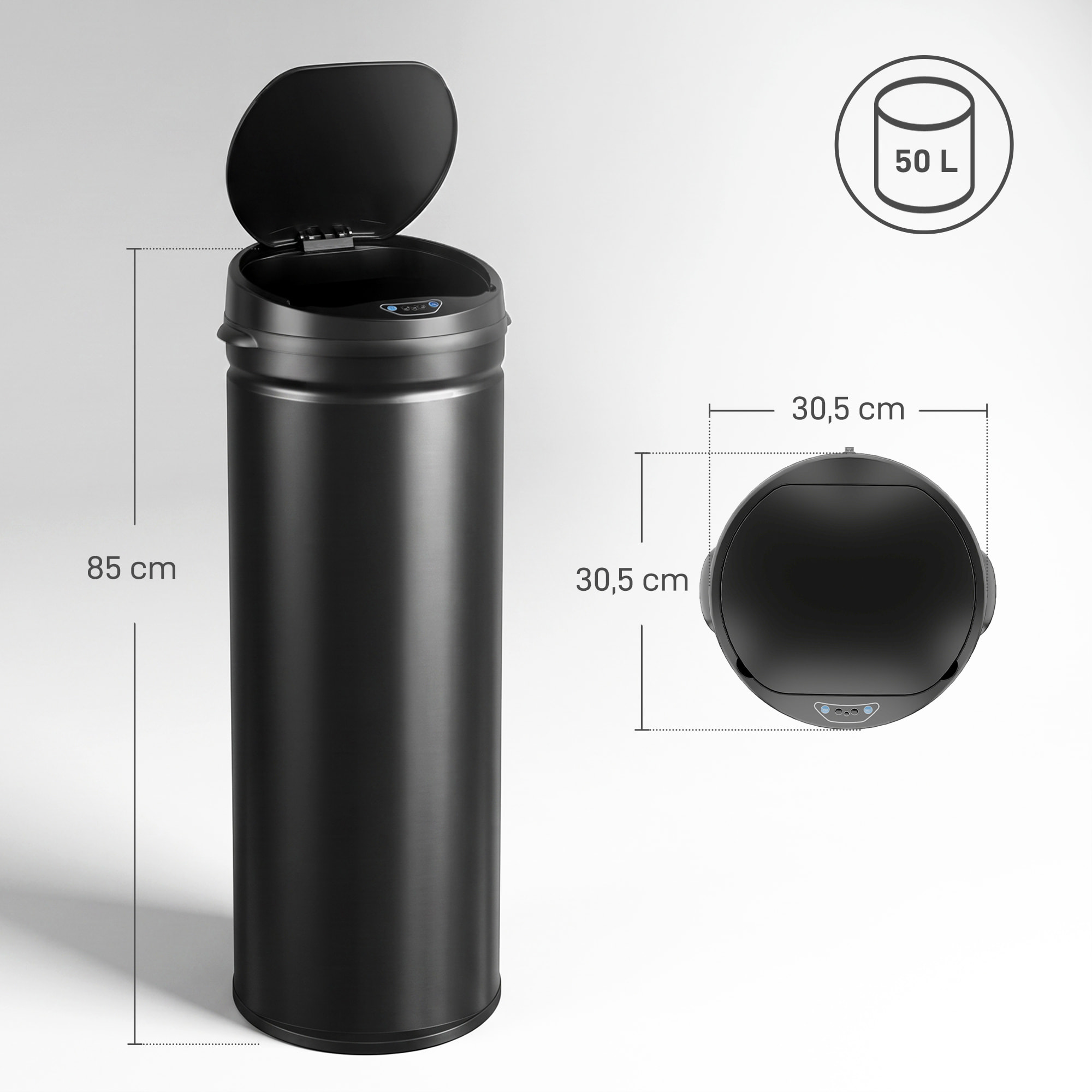 HOMCOM Cubo de Basura Cocina Automático 50 L, Papelera de Cocina de Acero Inoxidable, Sensor Infrarrojo, Cierre Automático, Antihuellas, para Dormitorio, Oficina, Negro
