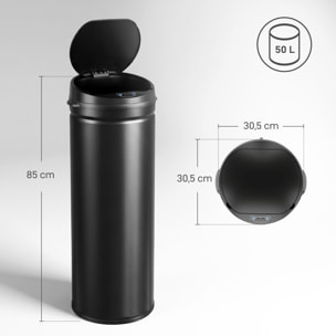 HOMCOM Cubo de Basura Cocina Automático 50 L, Papelera de Cocina de Acero Inoxidable, Sensor Infrarrojo, Cierre Automático, Antihuellas, para Dormitorio, Oficina, Negro