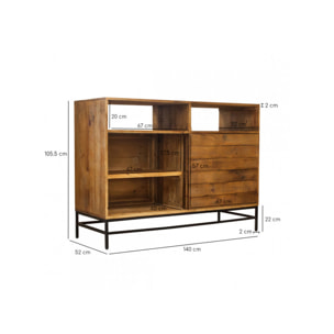 Bar en bois de pin recyclé métal noir L140cm - INDUS