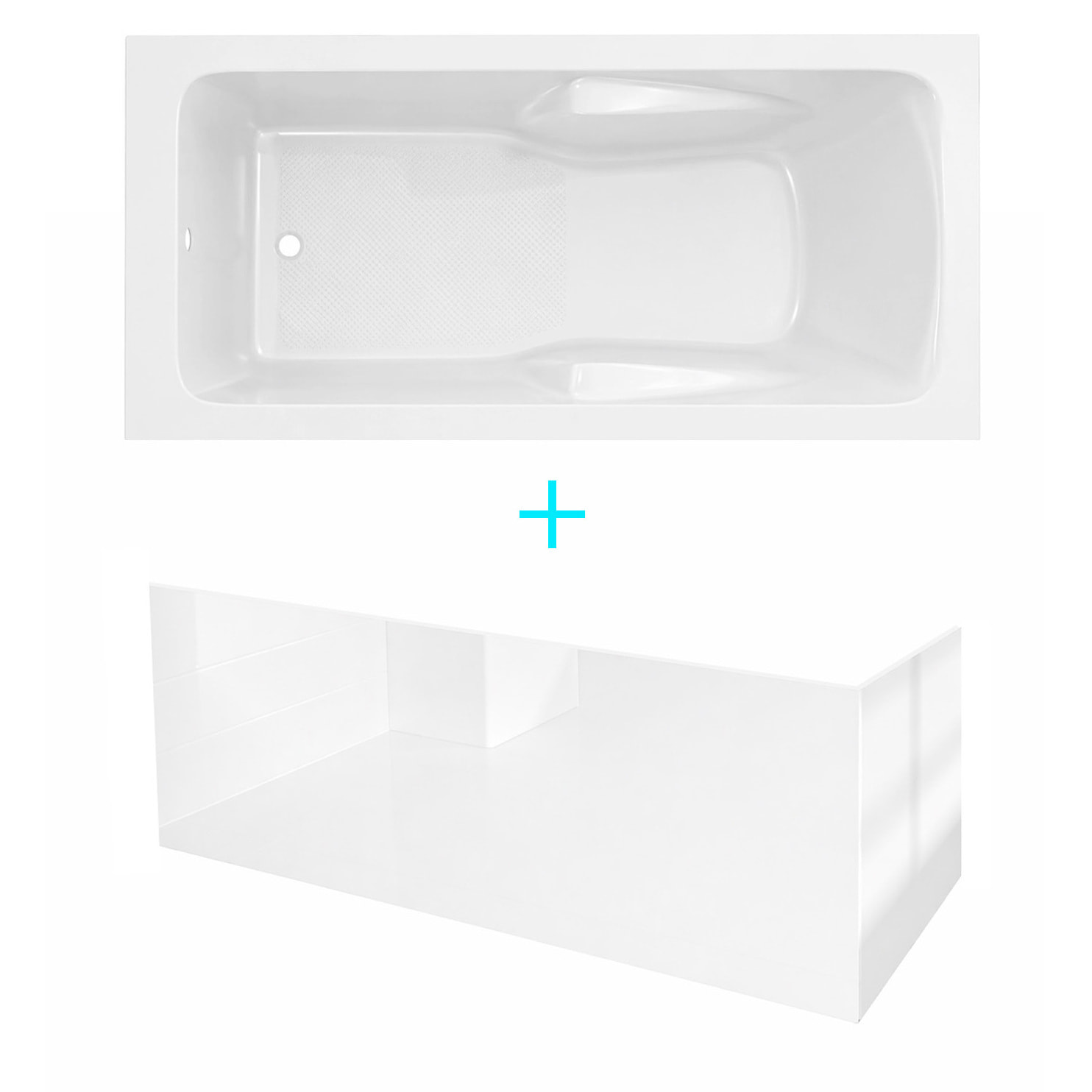 Pack Baignoire 180x80cm avec Zone Douche et Tabliers recoupables de 180 et 80cm Blanc Brillant - MAE