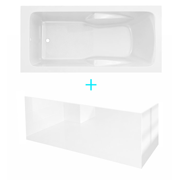 Pack Baignoire 180x80cm avec Zone Douche et Tabliers recoupables de 180 et 80cm Blanc Brillant - MAE