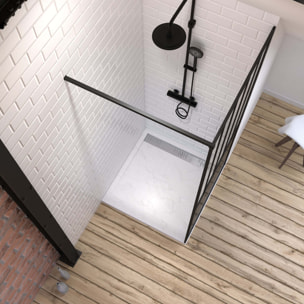 Pack Paroi de douche 90x200 cm noir mat + Receveur extra plat a poser 90X90 cm caniveau
