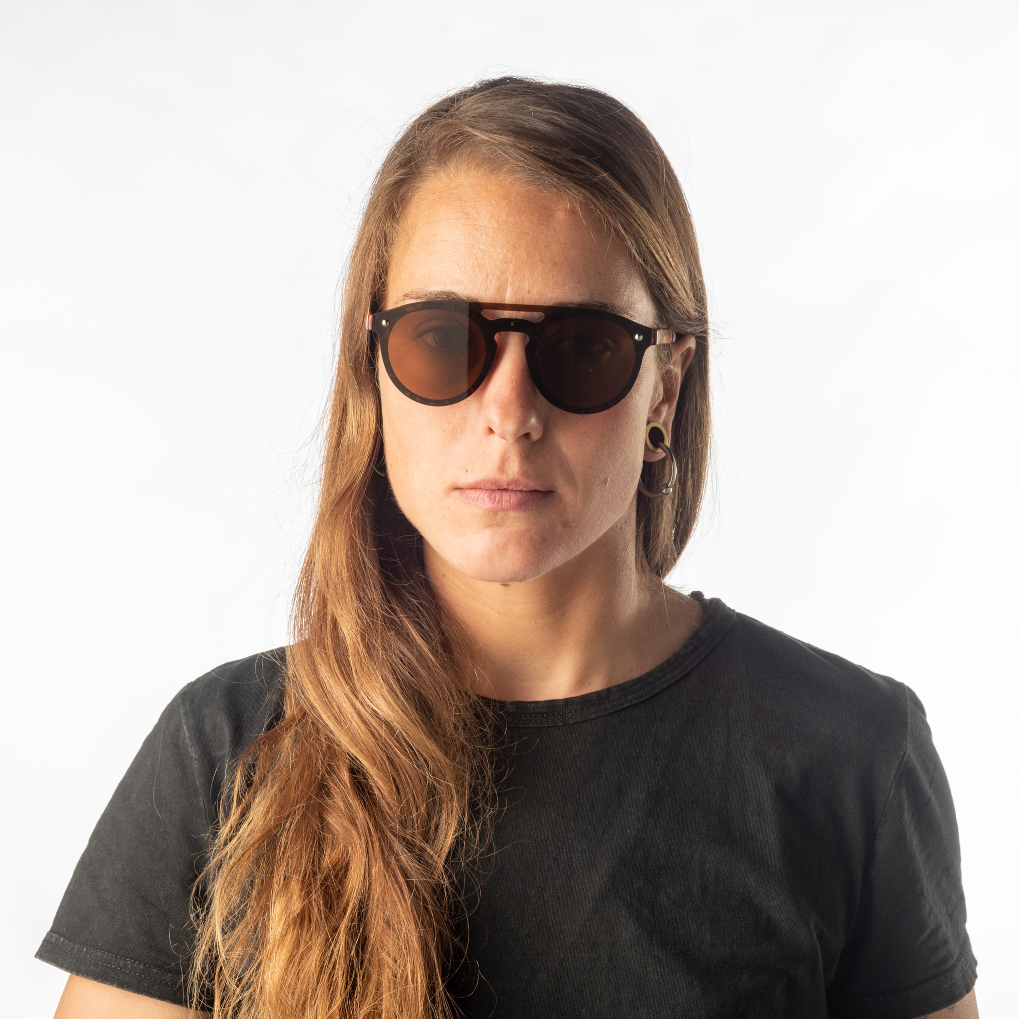 Gafas de sol PALO ALTO PEARL - Marrón demi mate / Plana marrón y patillas de metal dorado
