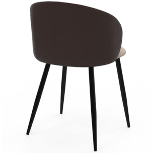 Chaises Léona bi-matière taupe et marron pieds métal noirs - lot de 2