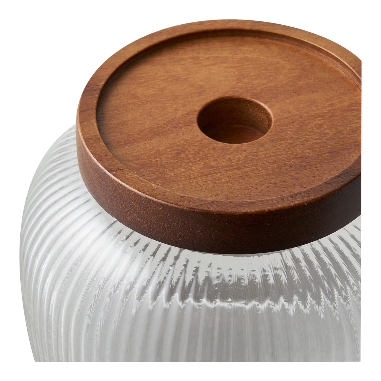 Barattoli Maya in vetro costolato e acacia — set da 2