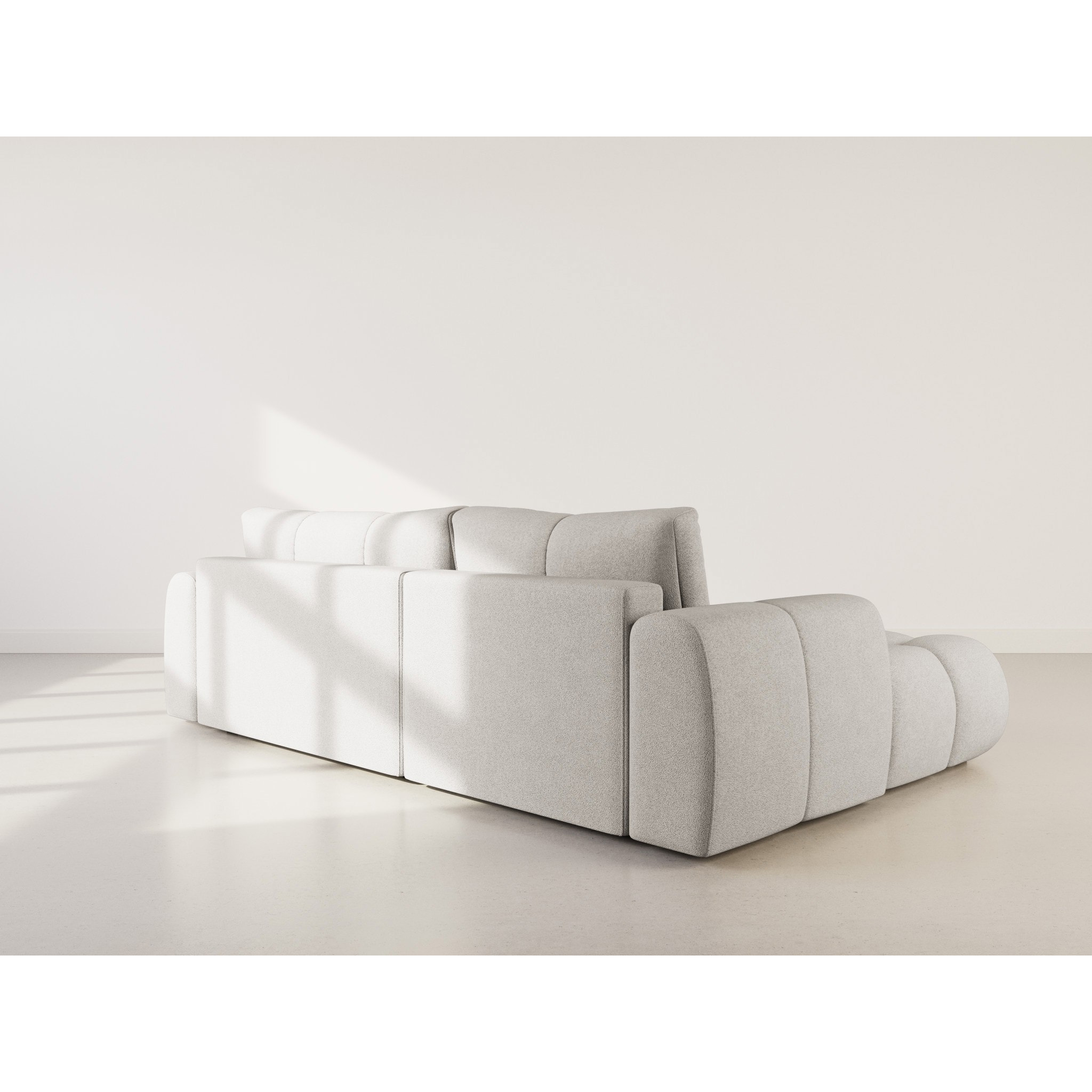 Yulin - Canapé d'angle gauche 4 places convertible avec coffre en tissu bouclette - Gris clair