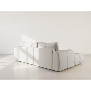 Yulin - Canapé d'angle gauche 4 places convertible avec coffre en tissu bouclette - Gris clair