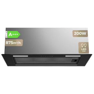EVVO Campana Extractora Integrada CEi 52 Black, 52 cm, 875 m³/h, a A+++, Bajo Ruido, LED, Filtros de Aluminio y Carbón,