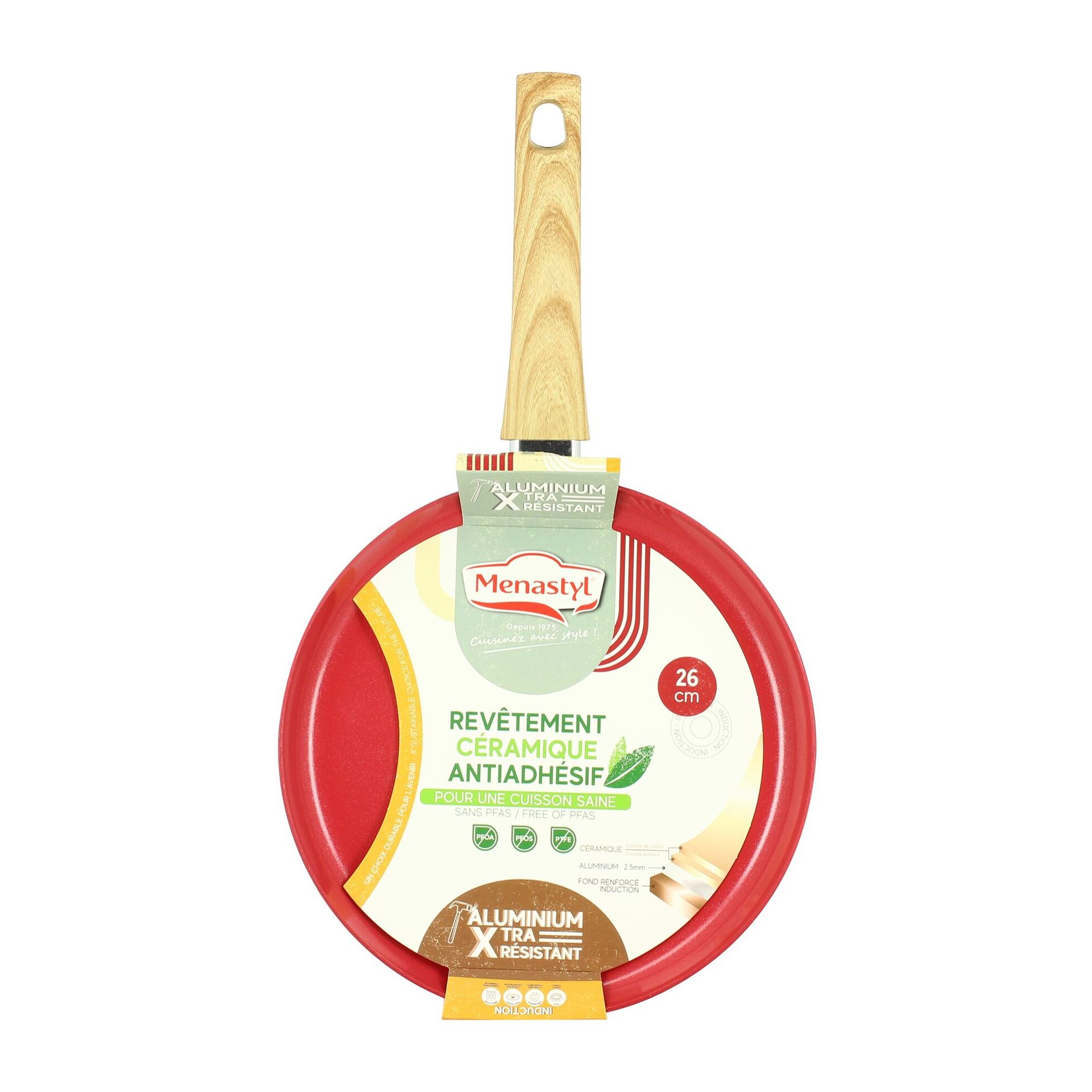 Crêpière 26cm avec revêtement céramique rouge - tous feux COLORAMA