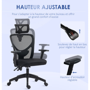 Fauteuil de bureau manager grand confort réglable dossier ergonomique inclinable pivotant tissu maille noir