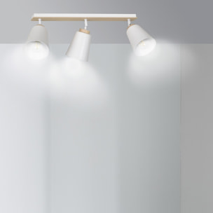 Faretto a soffitto ATLAS in acciaio bianco e legno naturale