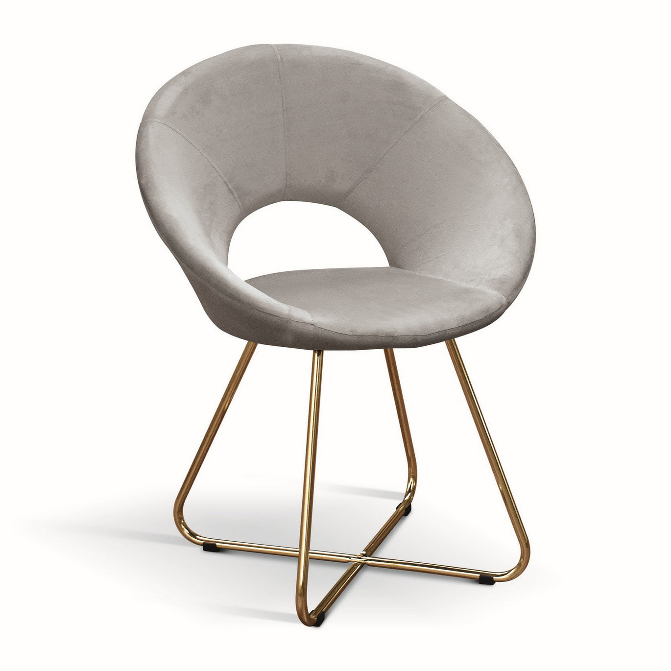 Set di 4 poltroncine ZANTE in tessuto effetto velluto grigio e base in metallo color oro