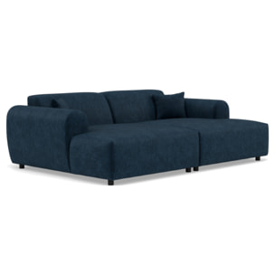 Aumance - canapé droit 4 places avec double méridienne assise profonde en velours texturé - Bleu