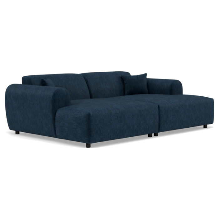 Aumance - canapé droit 4 places avec double méridienne assise profonde en velours texturé - Bleu