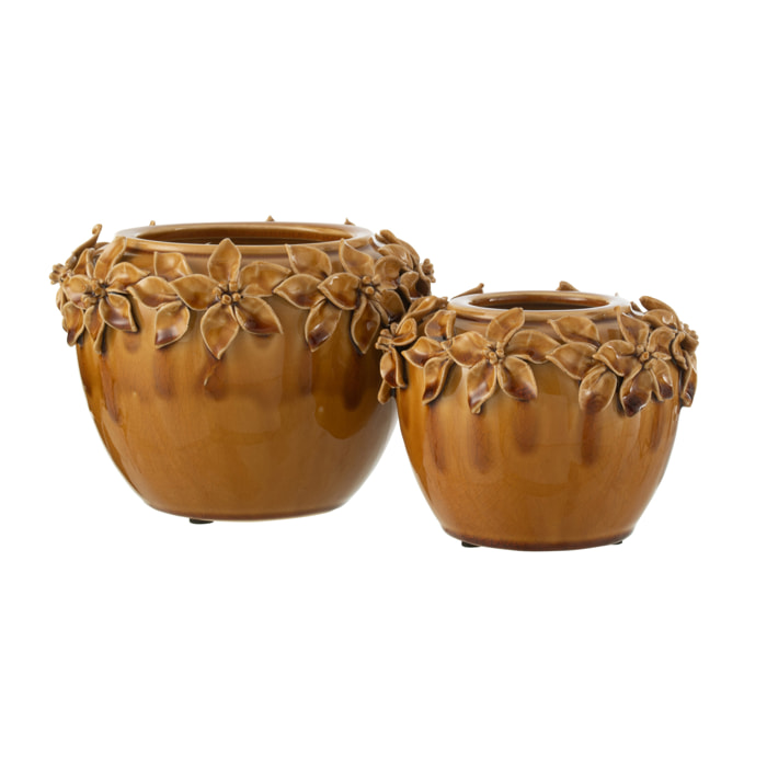 J-Line cache-pot Fleur - céramique - ocre - large - Ø 22 cm