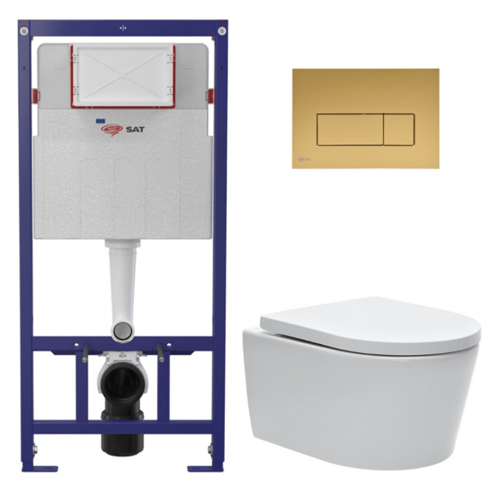 Pack WC bâti ECO 2L Swiss Aqua Technologies + WC suspendu sans bride Swiss Aqua Technologies + plaque or (STESTBRWR06-FR)