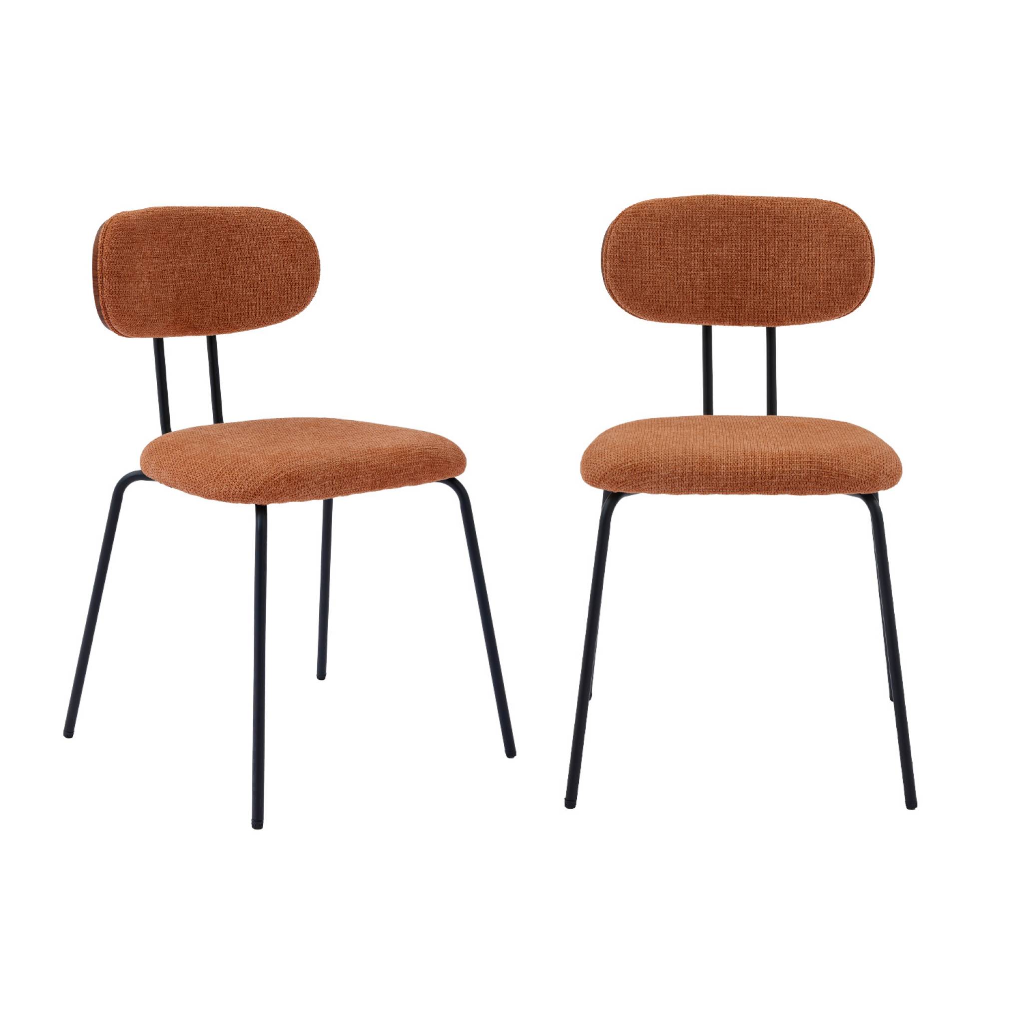 2 chaises décor bois courbé teinté noyer et tissu déperlant terracotta. pieds métal noir mat - L 45 x P 55 x H 80cm - Erin