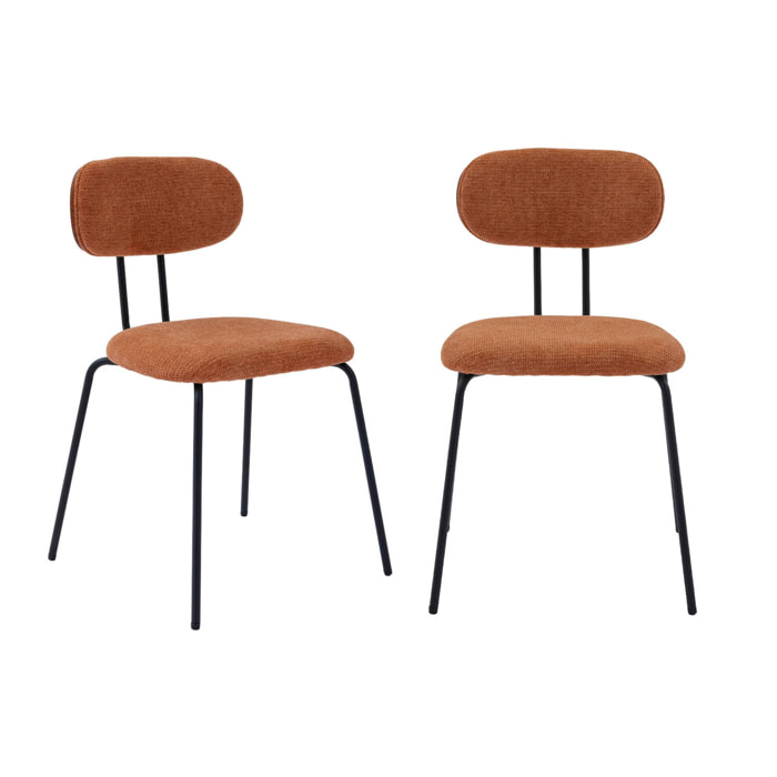 2 chaises décor bois courbé teinté noyer et tissu déperlant terracotta. pieds métal noir mat - L 45 x P 55 x H 80cm - Erin