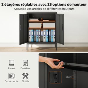 Armoire métallique de bureau verrouillable 2 portes 2 étagères noir