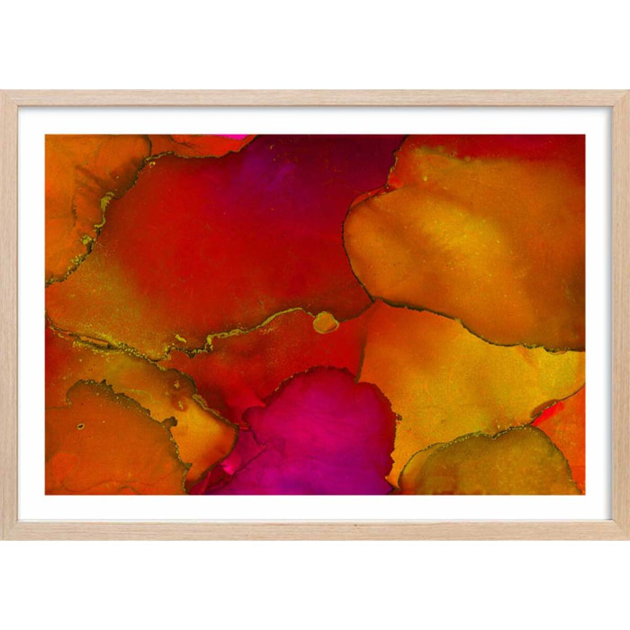 Poster fragments orangés Affiche + cadre en bois - Chêne