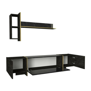 Mobile porta TV Dpascutt, Credenza da soggiorno, Armadio basso per TV, Base parete attrezzata, 180x32h45 cm, Nero e Oro