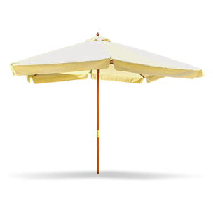 IRUY - Ombrellone da giardino 3x3 metri quadrato con palo da Ø 48mm in legno naturale e telo in poliestere ecrù con bordura da 50mm. 300x300x260H cm