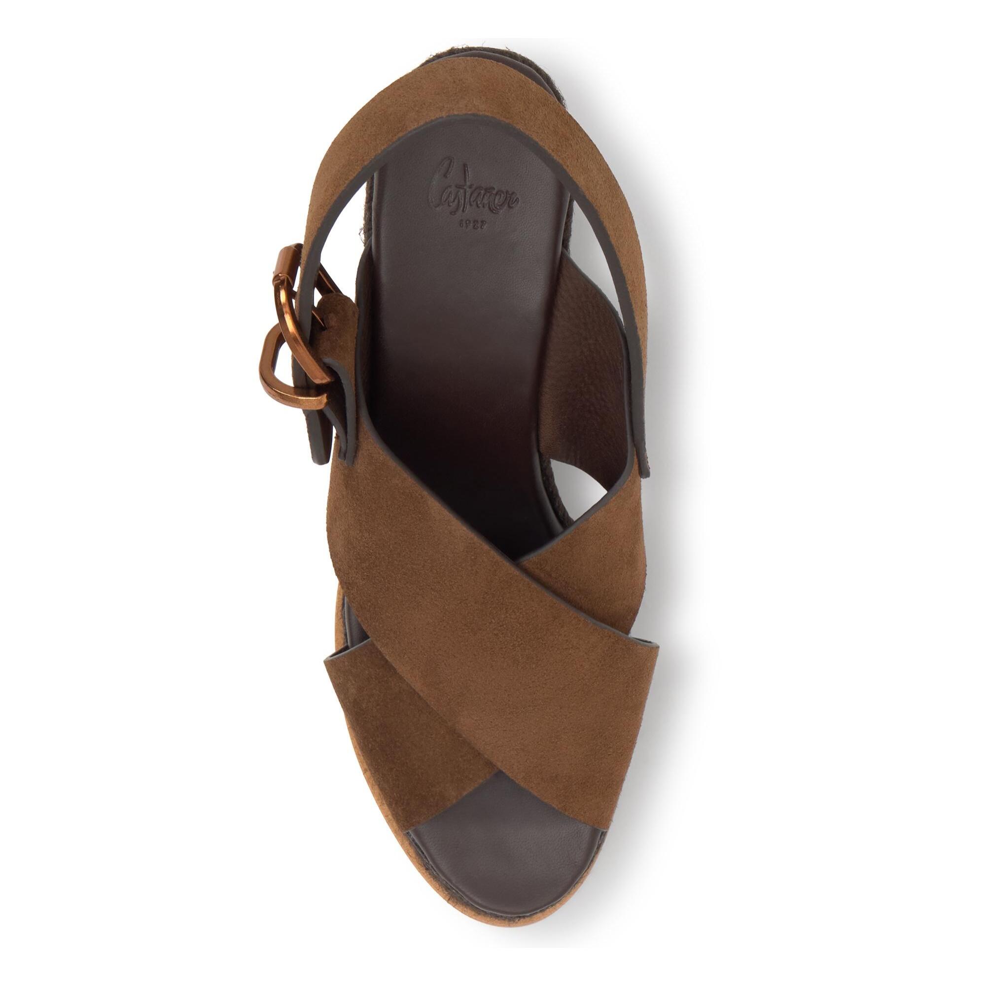 Sandalia Betina cuña de yute con doble plataforma en serraje y piso de cuero