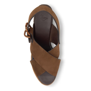 Sandalia Betina cuña de yute con doble plataforma en serraje y piso de cuero