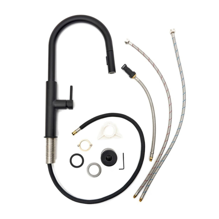 Mitigeur cuisine avec douchette extractible 2 jets, noir mat (SATBSD286C)