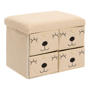 Pouf Pliant Enfant Ezzio Beige 4 Tirroirs 39x38x50 cm