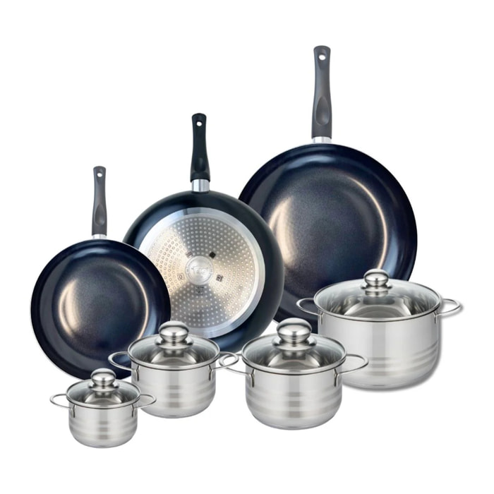 Ensemble de 3 Poêles de cuisson 24, 28 et 32 cm et 4 faitouts 12, 14, 16 et 20 cm Elo Prima Brillant