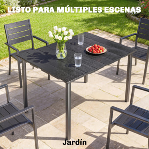 Mesa de Comedor de Jardín Rectangular, Mesa de Terraza Exterior 120x90x74 cm, con Encimera de HDPE y Estructura Metálica, para 6 Personas, Carga 50 kg, para Patio, Balcón, Negro