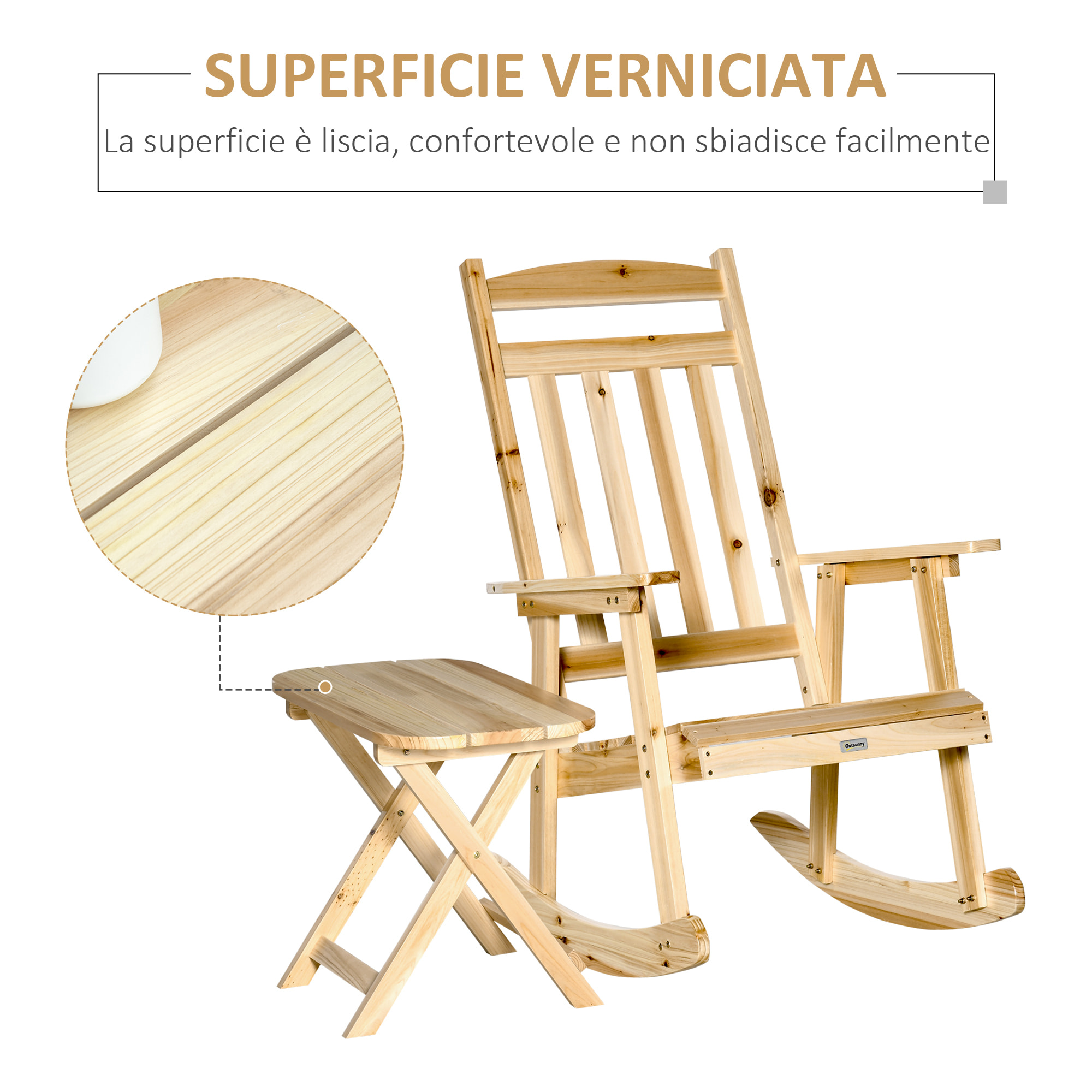 Outsunny Set 2 Pz Mobili da Giardino con Sedia a Dondolo e Tavolino Pieghevole in Legno di Abete