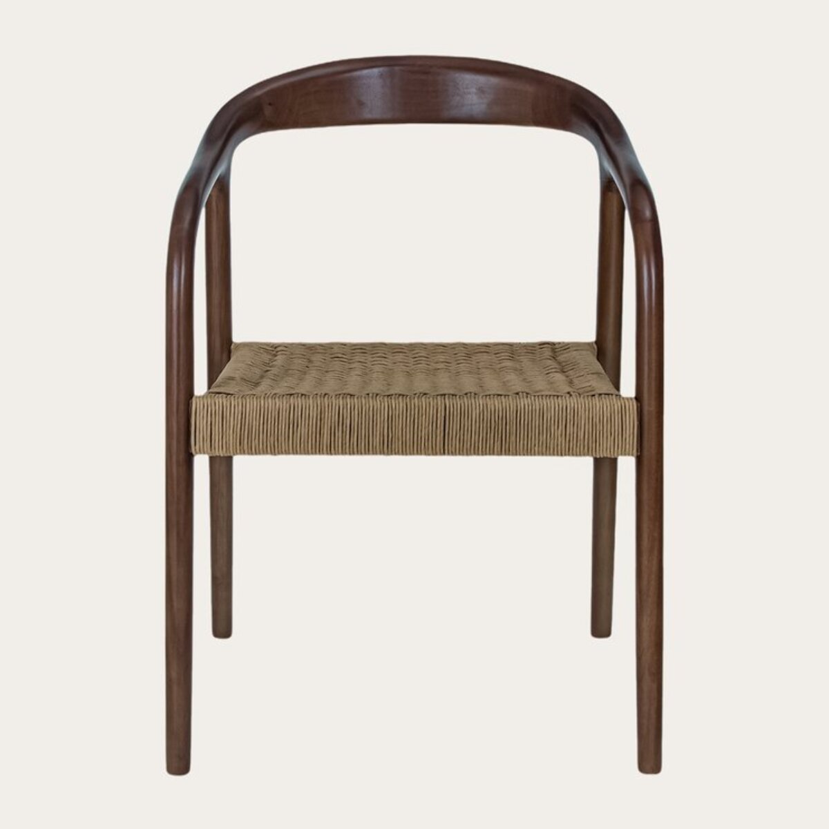 Chaise Parvati -bois massif d'hévéa et corde-couleur noyer 62 x 78 x 53 cm