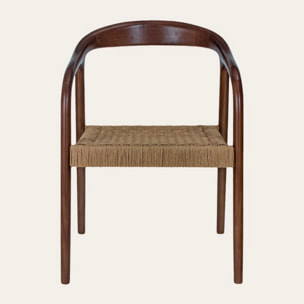 Chaise Parvati -bois massif d'hévéa et corde-couleur noyer 62 x 78 x 53 cm