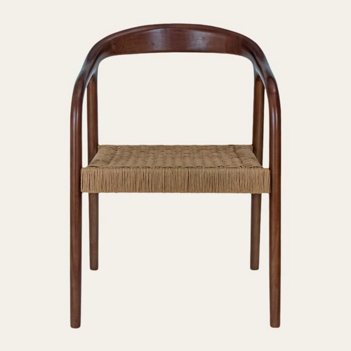 Chaise Parvati -bois massif d'hévéa et corde-couleur noyer 62 x 78 x 53 cm