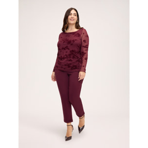 Fiorella Rubino - T-shirt in tulle con ricamo flock - Bordeaux