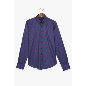 camicia uomo 1 bottone button down slim Popeline Stampato Blu e Rosso
