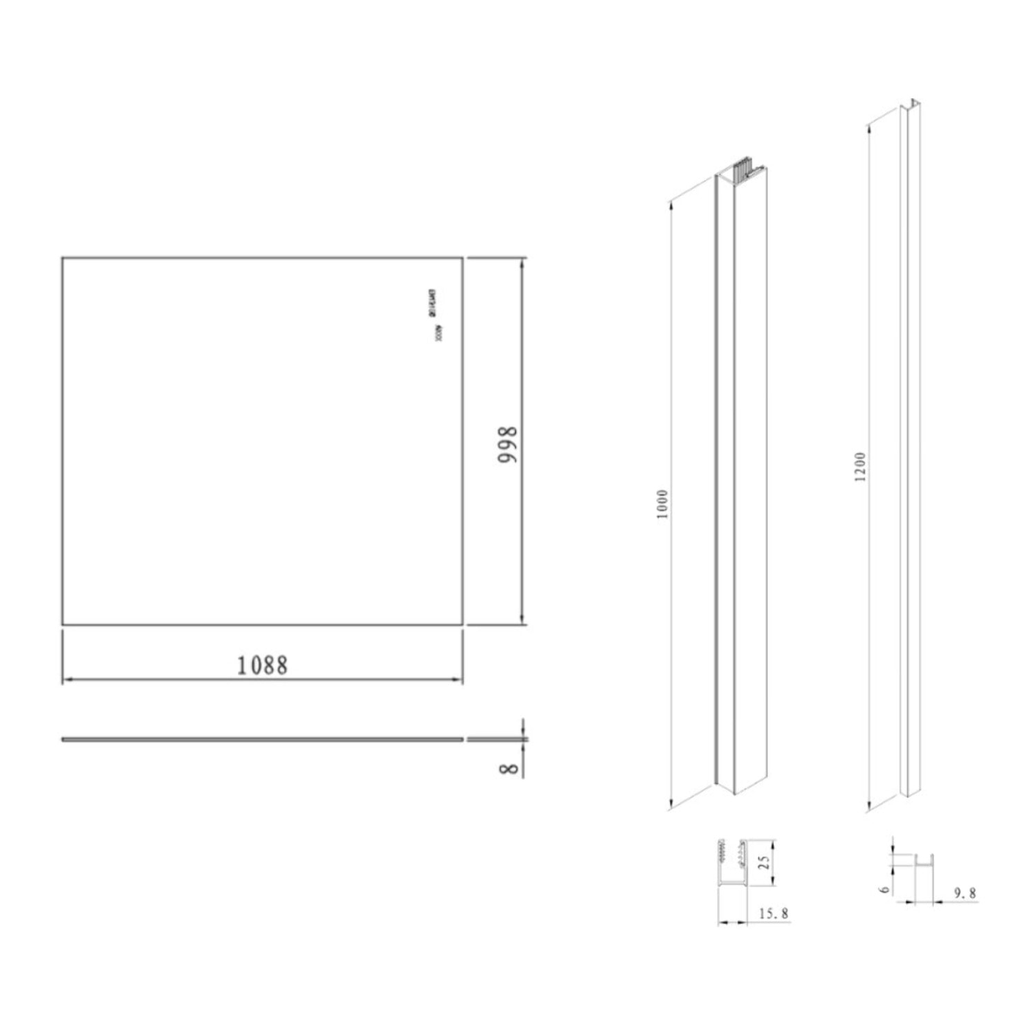 Walk-in 110x100 cm paroi de douche fixe à l'italienne + set d'installation + bras de montage 120 cm, noir (SATBWIS110PRC)