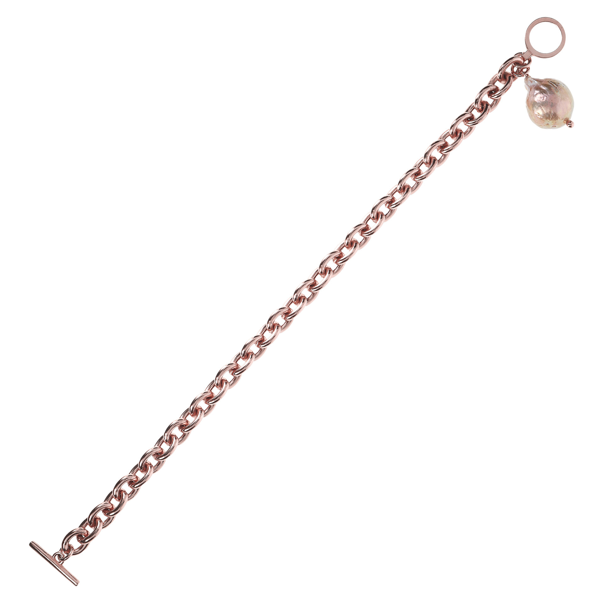 Bracciale Catena Rolo con Perla Ming Coltivata d'Acqua Dolce Rosa