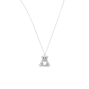 Collana in acciaio argentato con pendente orsetto e strass