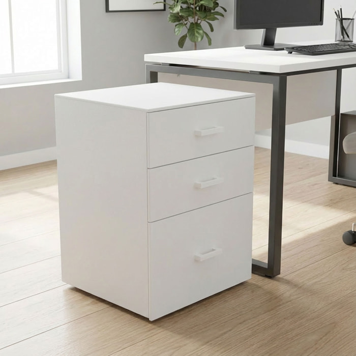 Lyra - Cassettiera Porta Stampante 3 Cassetti Mobiletto da Ufficio con Ruote in Legno MDF Bianco